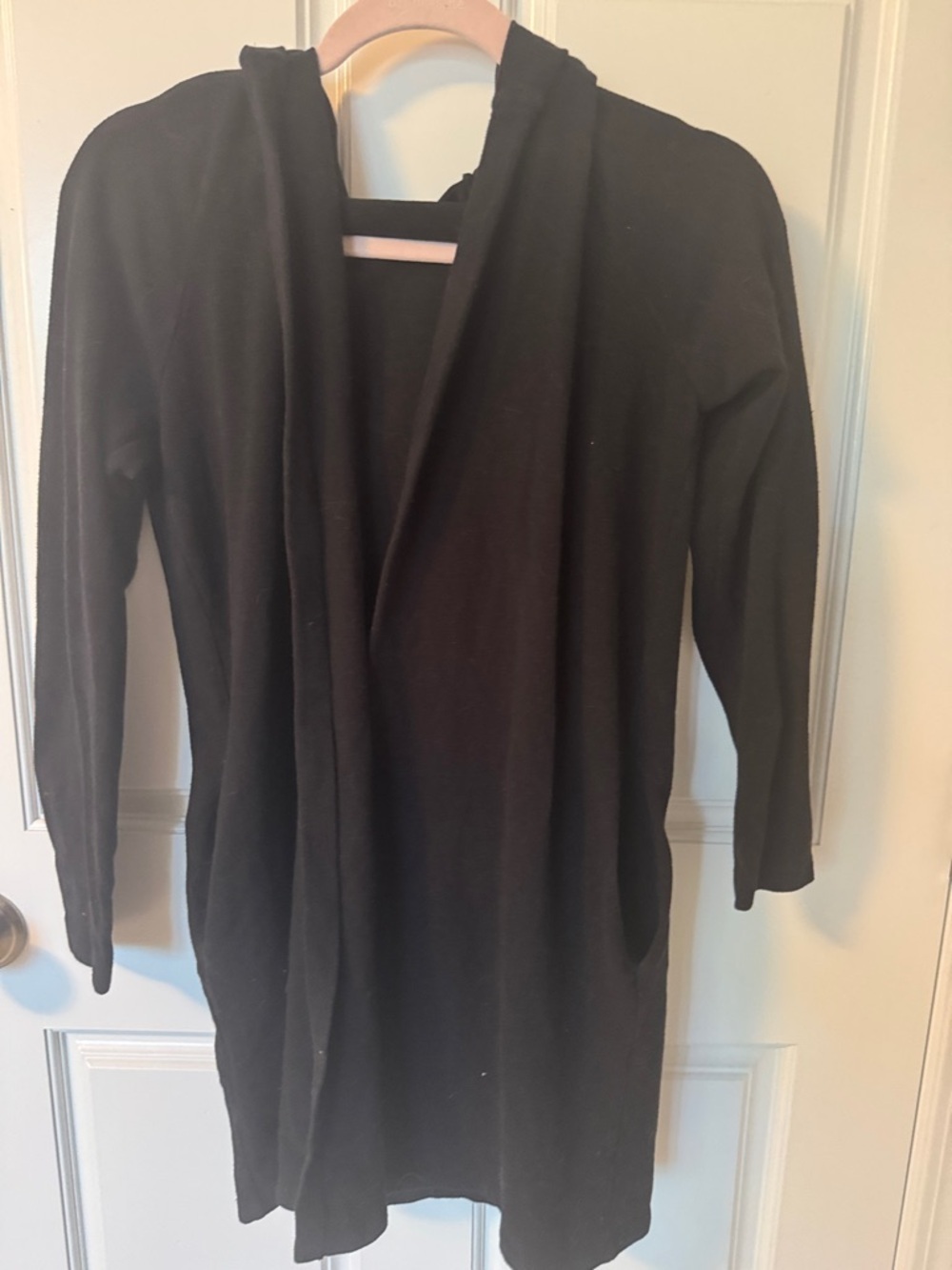 Saks Fifth Avenue Black Open-Front Hooded Cardigan